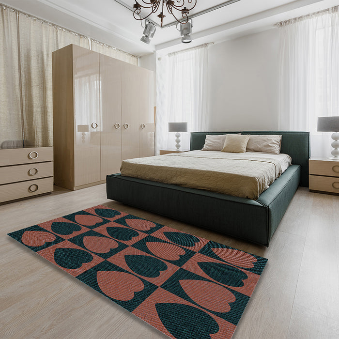 Patterned Red Rug in a Bedroom, pat1701lblu