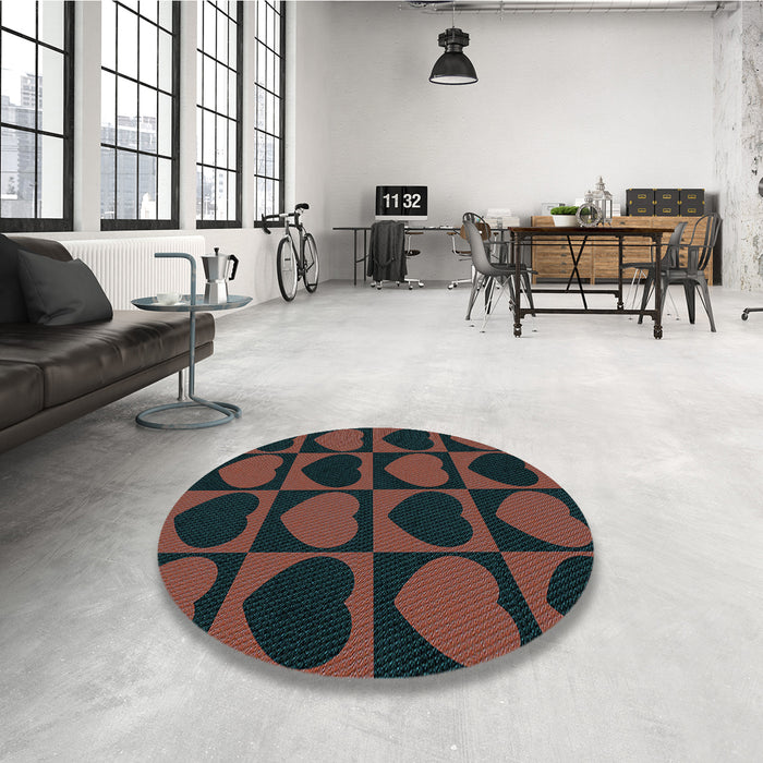 Round Patterned Red Rug in a Office, pat1701lblu