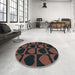 Round Patterned Red Rug in a Office, pat1701lblu