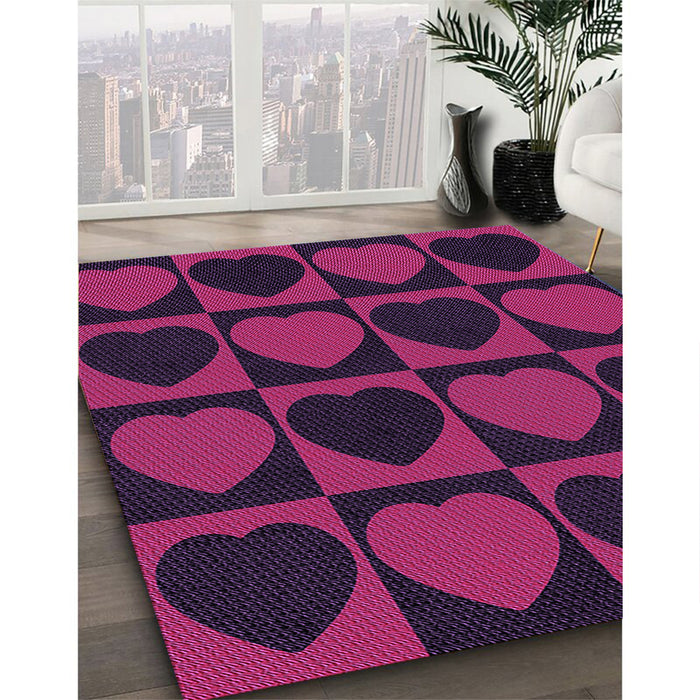 Patterned Deep Pink Rug in Family Room, pat1701pur
