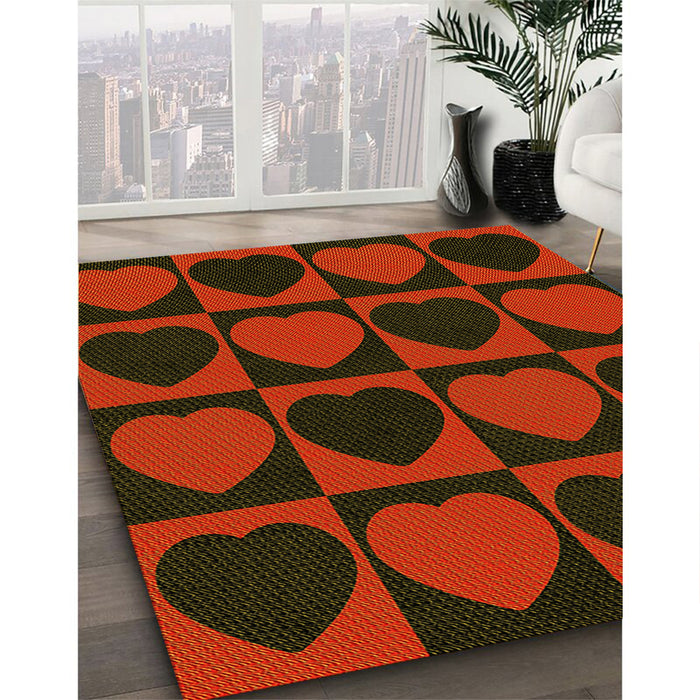 Patterned Red Brown Rug in Family Room, pat1701yw