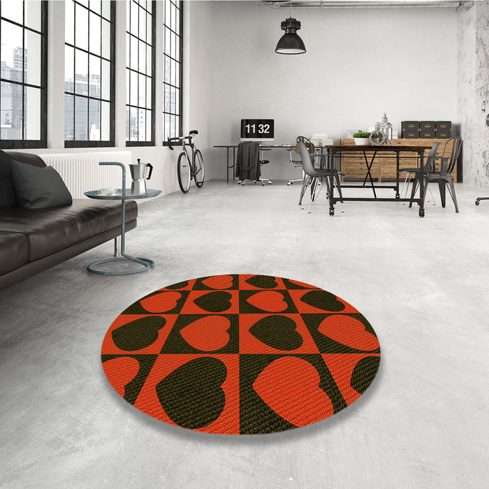 Round Patterned Red Brown Rug in a Office, pat1701yw