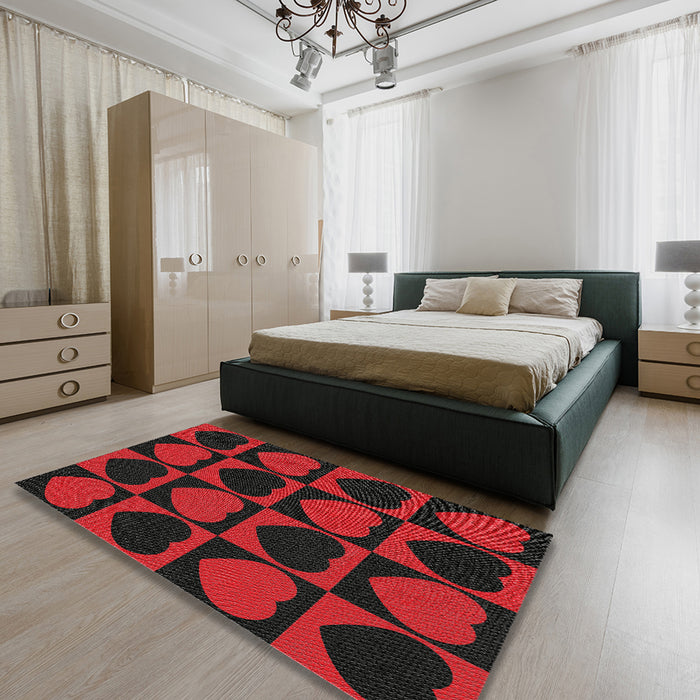 Machine Washable Transitional Dark Brown Rug in a Bedroom, wshpat1701