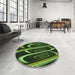 Round Patterned Dark Forest Green Rug in a Office, pat1704grn