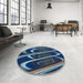 Round Patterned Silk Blue Rug in a Office, pat1704lblu