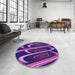 Round Patterned Indigo Purple Rug in a Office, pat1704pur