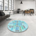 Round Patterned Electric Blue Rug in a Office, pat1705lblu