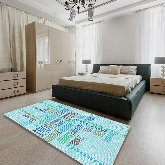 Patterned Electric Blue Rug in a Bedroom, pat1705lblu