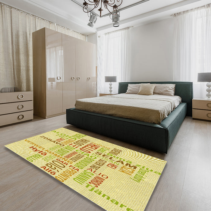 Patterned Orange Gold Rug in a Bedroom, pat1705yw