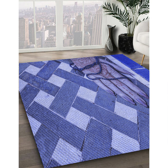 Machine Washable Transitional Sky Blue Rug in a Family Room, wshpat1706blu