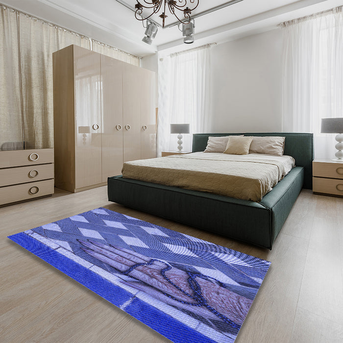 Patterned Sky Blue Rug in a Bedroom, pat1706blu