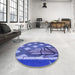 Round Patterned Sky Blue Rug in a Office, pat1706blu