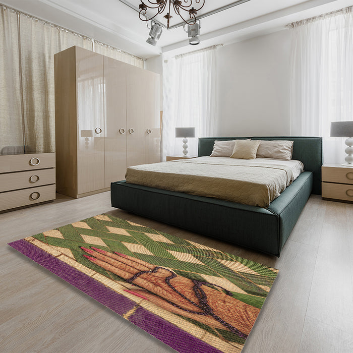 Patterned Caramel Brown Rug in a Bedroom, pat1706brn