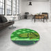 Round Patterned Forest Green Rug in a Office, pat1706grn