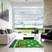 Square Patterned Forest Green Rug in a Living Room, pat1706grn