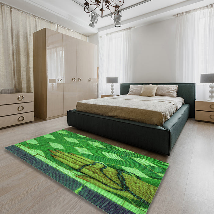 Patterned Forest Green Rug in a Bedroom, pat1706grn