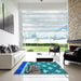 Square Patterned Blue Rug in a Living Room, pat1706lblu