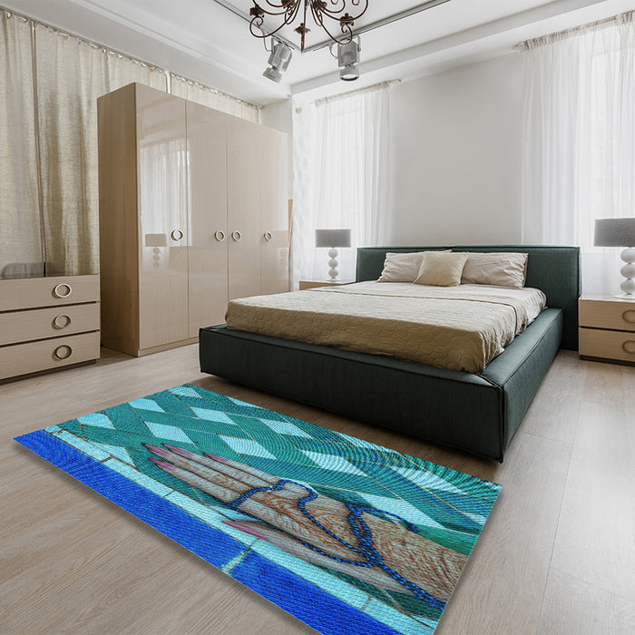 Patterned Blue Rug in a Bedroom, pat1706lblu