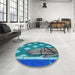 Round Patterned Blue Rug in a Office, pat1706lblu