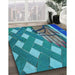 Patterned Blue Rug in Family Room, pat1706lblu