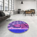 Round Patterned Purple Mimosa Purple Rug in a Office, pat1706pur