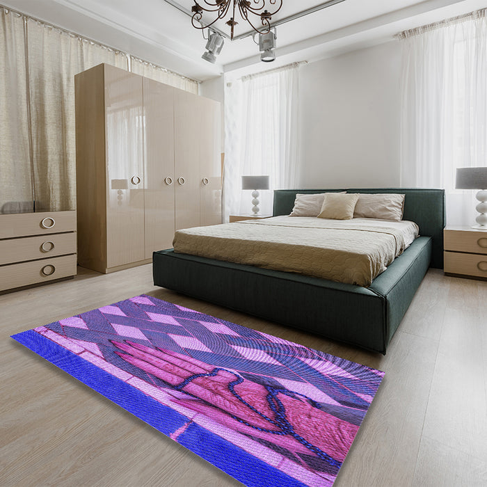 Patterned Purple Mimosa Purple Rug in a Bedroom, pat1706pur