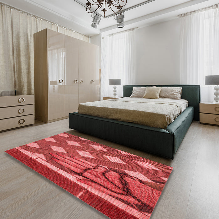 Patterned Red Rug in a Bedroom, pat1706rd