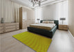 Patterned Dark Yellow Green Rug in a Bedroom, pat1707yw