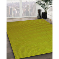 Patterned Dark Yellow Green Rug, pat1707yw