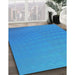 Patterned Bright Turquoise Blue Novelty Rug in Family Room, pat1707