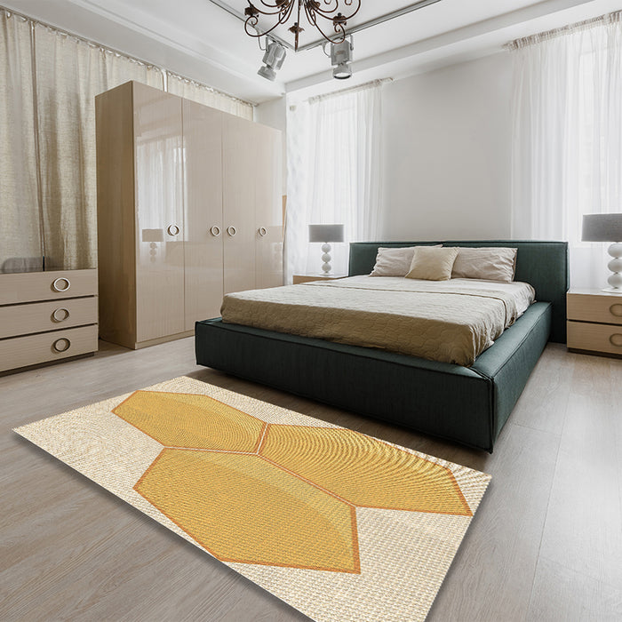 Patterned Yellow Rug in a Bedroom, pat1708brn