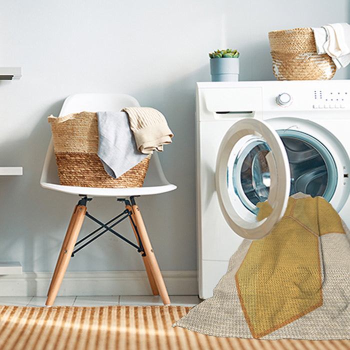 Machine Washable Transitional Yellow Rug in a Washing Machine, wshpat1708brn