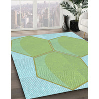 Patterned Pale Green Rug, pat1708lblu