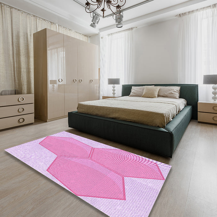 Patterned Blossom Pink Rug in a Bedroom, pat1708pur