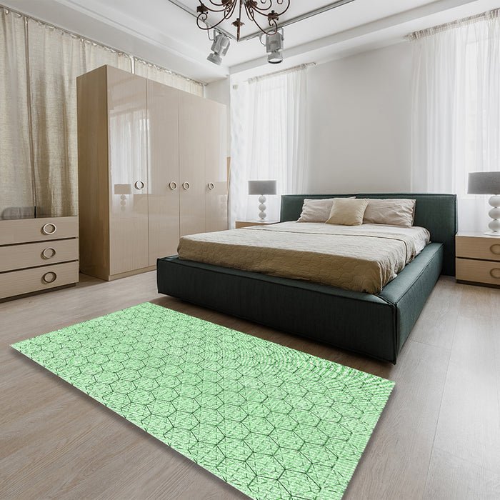 Round Machine Washable Transitional Mint Green Rug in a Office, wshpat1709grn
