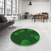 Round Patterned Green Rug in a Office, pat171grn