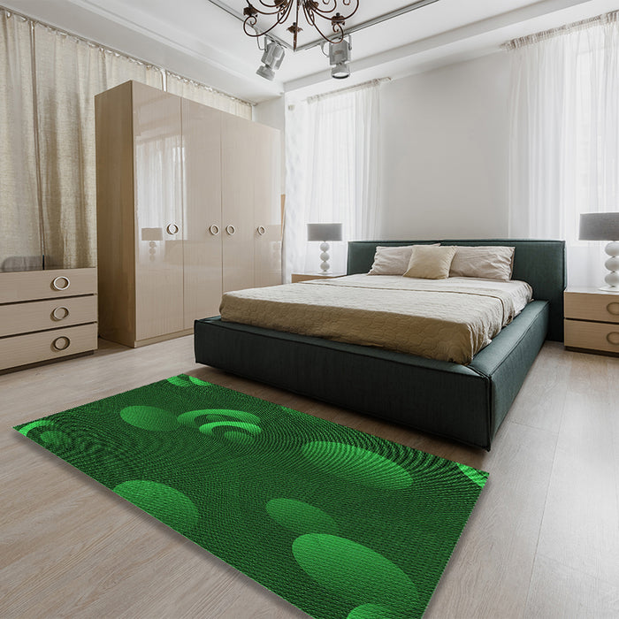 Round Machine Washable Transitional Green Rug in a Office, wshpat171grn