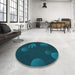 Round Patterned Dark Cyan Green Rug in a Office, pat171lblu