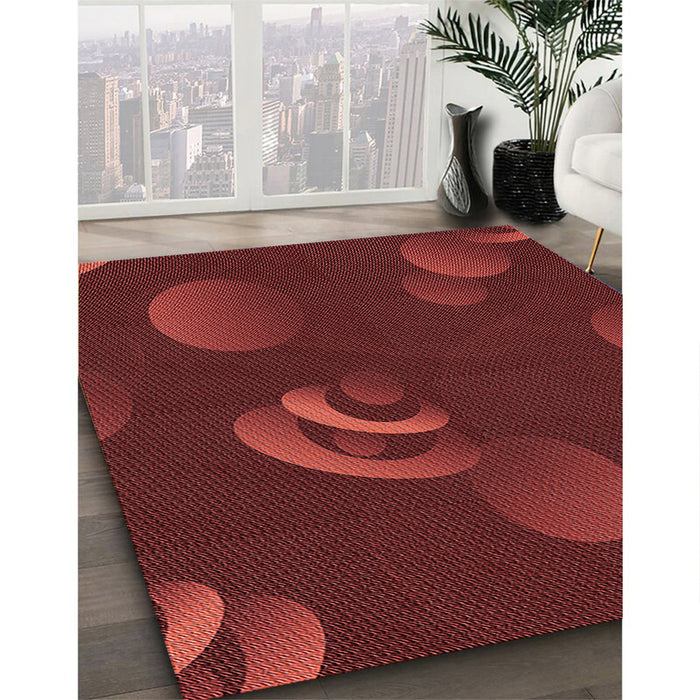Patterned Maroon Red Rug in Family Room, pat171rd