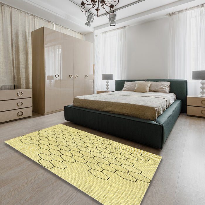 Round Machine Washable Transitional Yellow Rug in a Office, wshpat1710yw