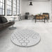 Round Patterned Gunmetal Gray Abstract Machine Washable Rug in a Office, wshpat1710