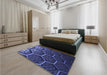 Round Machine Washable Transitional Midnight Blue Rug in a Office, wshpat1711blu