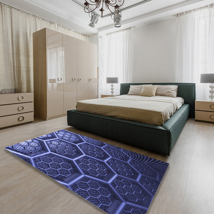 Round Machine Washable Transitional Midnight Blue Rug in a Office, wshpat1711blu
