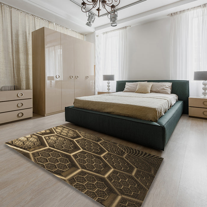 Round Machine Washable Transitional Light Brown Rug in a Office, wshpat1711brn