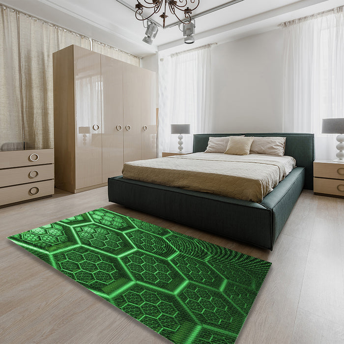 Round Machine Washable Transitional Deep Emerald Green Rug in a Office, wshpat1711grn