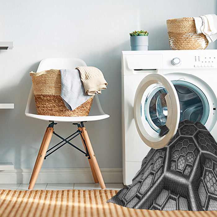 Machine Washable Transitional Charcoal Black Rug in a Washing Machine, wshpat1711gry