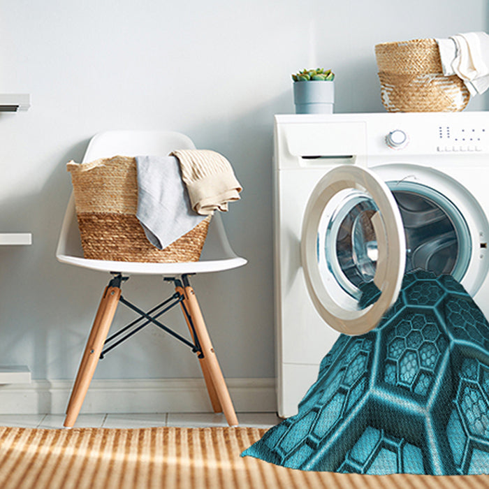 Machine Washable Transitional Dark Turquoise Green Rug in a Washing Machine, wshpat1711lblu