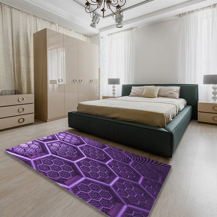 Round Machine Washable Transitional Jasmine Purple Rug in a Office, wshpat1711pur