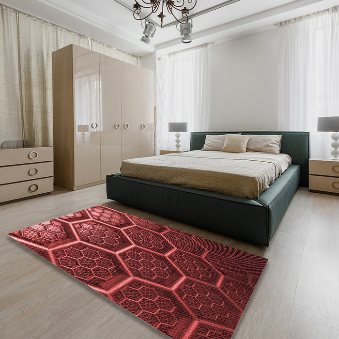 Round Machine Washable Transitional Red Rug in a Office, wshpat1711rd