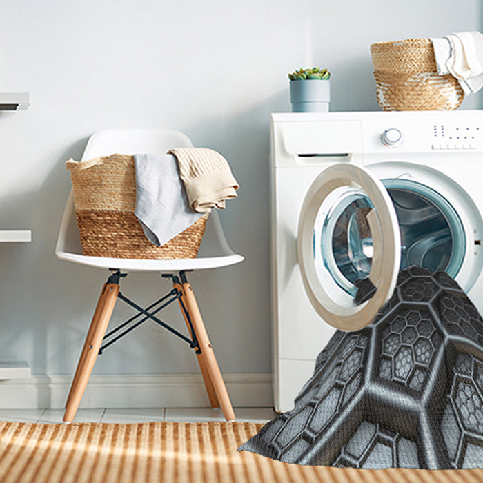 Patterned Silver Gray Abstract Machine Washable Rug in a Washing Machine, wshpat1711